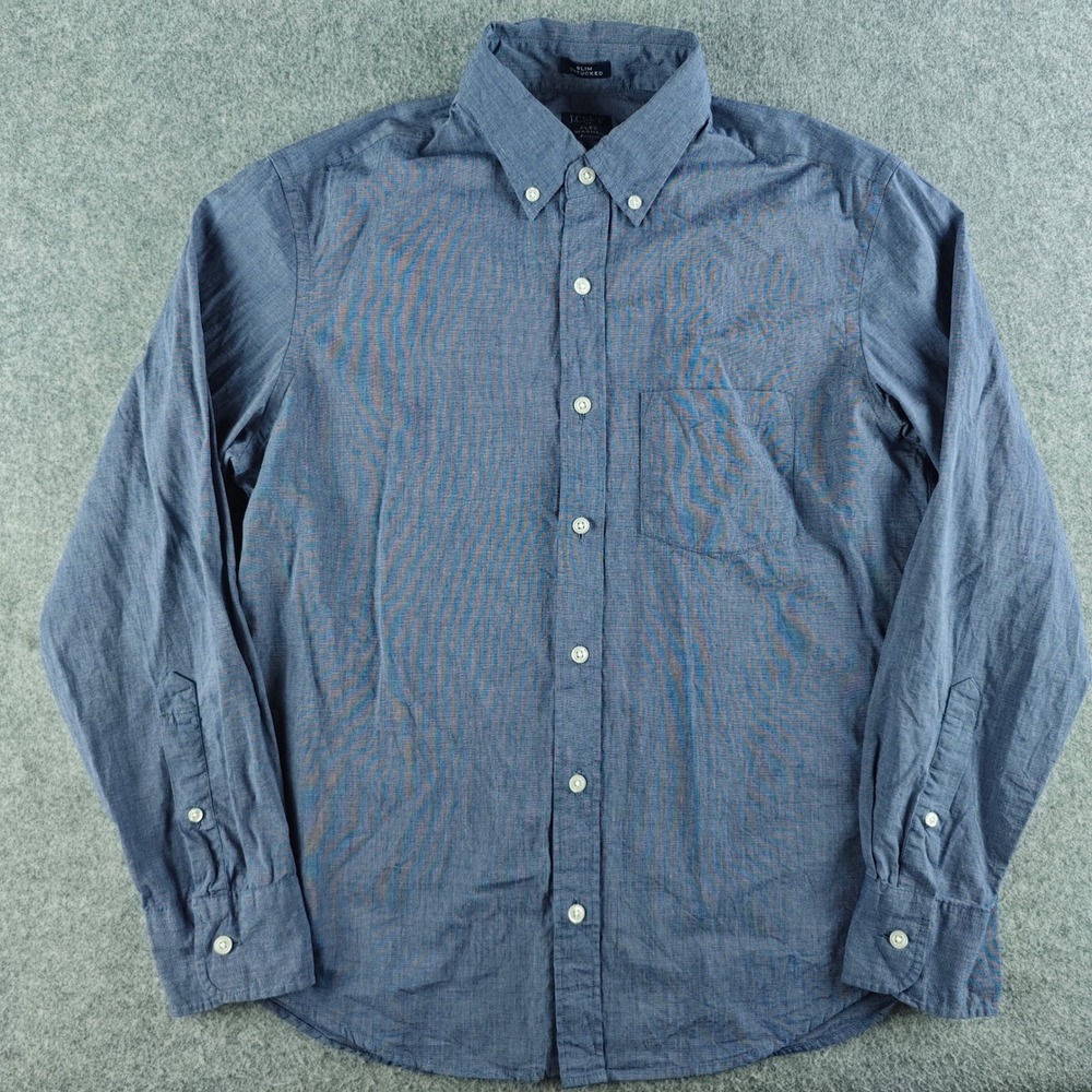 J.Crew Flex Washed Slim Untucked Button Down Shirt Mens M Blue Long Sleeve